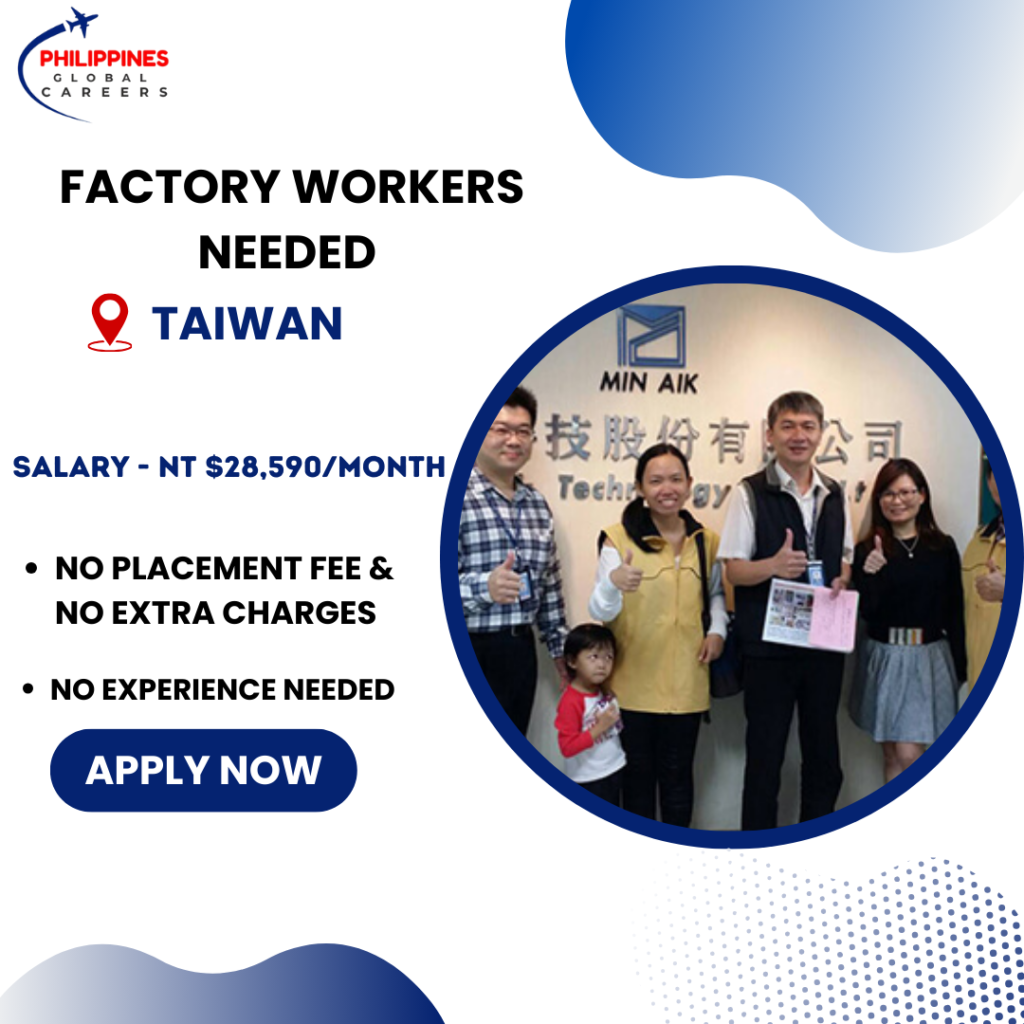 Factory Workers Needed in Taiwan